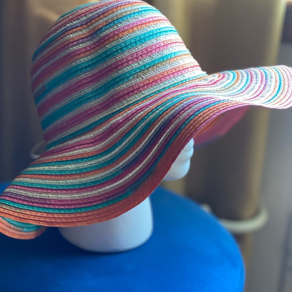 Colorful Wide Paper Brim Sun Hat - Picture 8 of 14